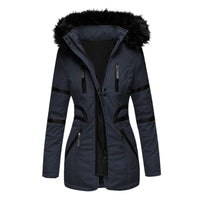 Eleganter Damen Winter-Kapuzenmantel mit Wollanteil – Blau