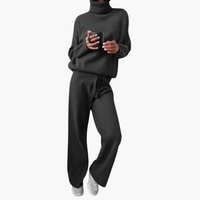 Warmes Damen Rollkragen-Set – Schwarz