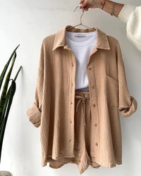 Damen Plissee Set Zweiteiler Elegant – Khaki