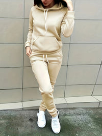 Bequemes Damen Trainingsanzug-Set aus Baumwolle | Kapuzenjacke & Jogginghose mit praktischen Taschen – Beige