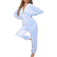 Kuscheliger Damen Fleece Weihnachts-Overall | Warm & Gemütlich – Himmelblau