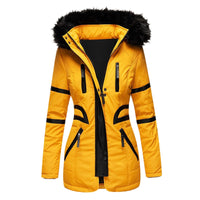 Eleganter Damen Winter-Kapuzenmantel mit Wollanteil – Gelb