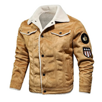 Warme Herren Lederjacke für den Winter – Khaki