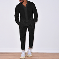 Elegantes Herren-Leinenset aus Bluse und Hose in Premium-Qualität – Schwarz