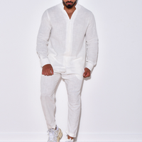 Elegantes Herren-Leinenset aus Bluse und Hose in Premium-Qualität – Weiß