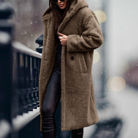 Damen Flausch-Wintermantel mit Kapuze und Kunstfell – Khaki