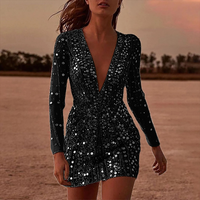 Damen Abendkleid mit Pailletten-Besatz und V-Ausschnitt - Elegant & Festlich – Schwarz