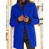 | Grauer Wollmantel mit Hohem Kragen und Taschen – Dunkelblau
