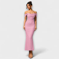 Ione - Off-Shoulder Ruffled Bodycon Dress – Rosa