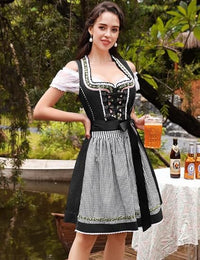 3-teiliges Dirndlset mit Schürze & Bluse – Oktoberfest | Traditionelles Trachtenkleid für festliche Anlässe – Schwarz