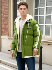 Reigindra | Lässige, locker sitzende Herren-Pufferjacke, Polyester-Kapuzenpullover – Olivgrün