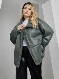 Irevela | Plus Size Casual Wintermantel – Teddy-Paneel, lange Ärmel für Damen – Olivgrün