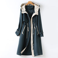 Langer Wasserdichter Trenchcoat für Damen | Mit Kapuze – Blau