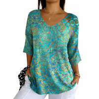Phaela - Weiche Rippstrickbluse – Türkis-Gold