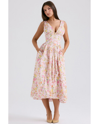 Tilda | Zeitloses Midi-Kleid – Rosa mit Blumenmuster