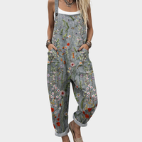 Amelia | Stylishe Damen Latzhose im lässigen Look – Grau / Blumen