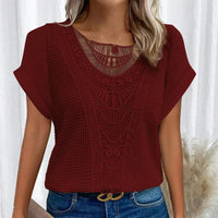ALEYNA - SPITZENBLUSE MIT STRICKSTOFF – Rotwein