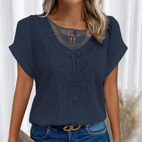 ALEYNA - SPITZENBLUSE MIT STRICKSTOFF – Marine