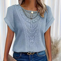 ALEYNA - SPITZENBLUSE MIT STRICKSTOFF – Blau