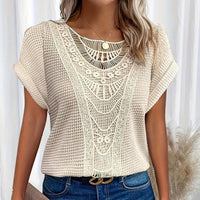 ALEYNA - SPITZENBLUSE MIT STRICKSTOFF – Beige