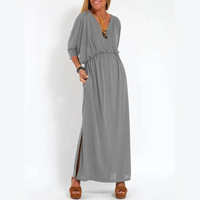 Sommerkleid für Damen - Luftiges Maxikleid mit 3/4 Ärmeln – Grau