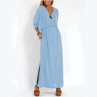 Sommerkleid für Damen - Luftiges Maxikleid mit 3/4 Ärmeln – Hellsblau