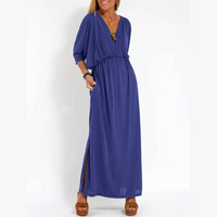 Sommerkleid für Damen - Luftiges Maxikleid mit 3/4 Ärmeln – Dunkelblau