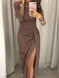 Elena™ | Langes elegantes Damenkleid – Braun