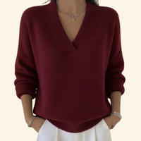 Frieda | Damen Pullover Top V-Ausschnitt Cozy Modern Casual Komfort – Rot