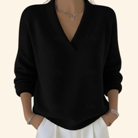 Frieda | Damen Pullover Top V-Ausschnitt Cozy Modern Casual Komfort – Schwarz