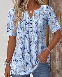 Belva - Soft-Touch-Bluse mit V-Ausschnitt – Blau
