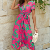 Florence | Leichte und elegante bunte Robe – Rot - Grün