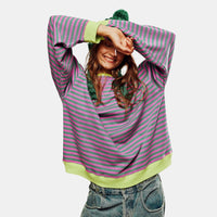 ALINA - GESTREIFTER LOOSE-FIT PULLOVER – Grün & Rosa