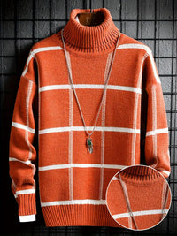 Shiriane | Stylischer karierter Rollkragenpullover für Männer, All-match Langarm-Top – Orangerot