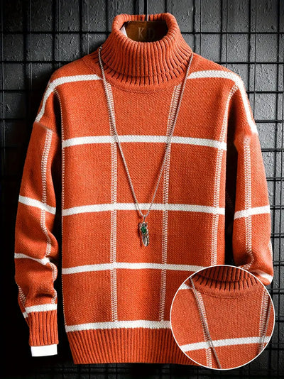 Shiriane | Stylischer karierter Rollkragenpullover für Männer, All-match Langarm-Top