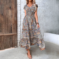 Damen Bohemian Bedrucktes Elegantes Ibiza Kleid | Maxi – Orange