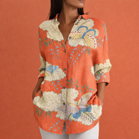 Bedruckte Damenbluse mit klassischem Kragen und Knopfverschluss | Yvonne – Orange