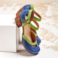 Orthopädische flache Damensandalen mit niedrigem Absatz für optimalen Komfort – Blau