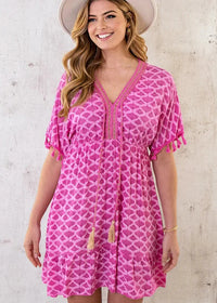 Ella - Bequemes, locker sitzendes Midi-Kleid – Rosa