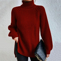 Damen Rollkragenpullover mit Lockerer Passform | Langarm – Rot