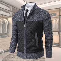 Moderner gesteppter Herren-Strickpullover mit Rautenmuster – Dunkelgrau