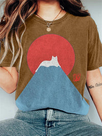 Damen T-Shirt mit japanischem Bergmotiv - Baumwolle - Casual Fit – Braun