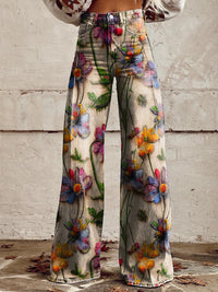 Heidi-Mode | Bequeme Damen Palazzo Hose mit Floralem Muster – Blumen