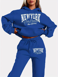 Bequemes Damen Loungewear-Set | Kapuzenpullover & Jogginghose | Warmer Fleece-Stoff – Blau