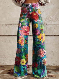 Bequeme Damen Palazzo-Hose mit floralem Muster – Gänseblümchen