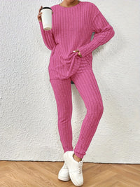 Sportliches Damen Zweiteiler-Set mit Rundhals-Pullover und Slim-Fit Hose | Atmungsaktiv und Dehnbar – Rosa