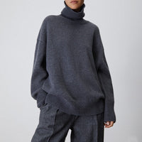 Warmer Damen Rollkragen-Pullover aus Strick | Weicher Winter-Pullover – Dunkelgrau