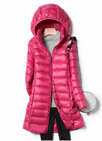 Warme Winter-Steppjacke für Damen mit Kapuze – Rosa