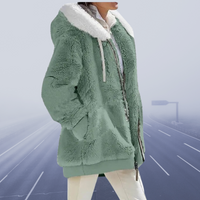 Damen Oversized Teddyjacke | Kuschelig & Warm | Wintermantel – Tannengrün