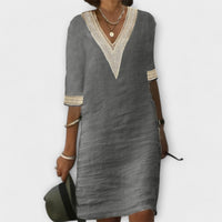 Luftiges Damen Sommerkleid aus Baumwolle-Leinen-Mix – Grau